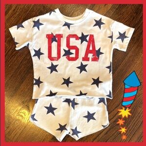 🇺🇸USA Star Print Kids Short Set - Red/White/Blue Sz 4 ~ 4th of July